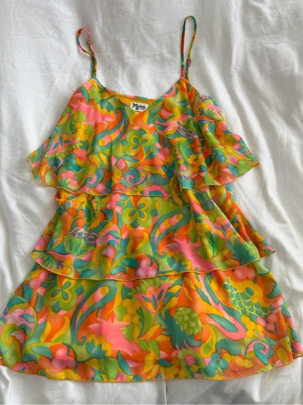 Colorful Floral Tiered Ruffle Tank Dress
